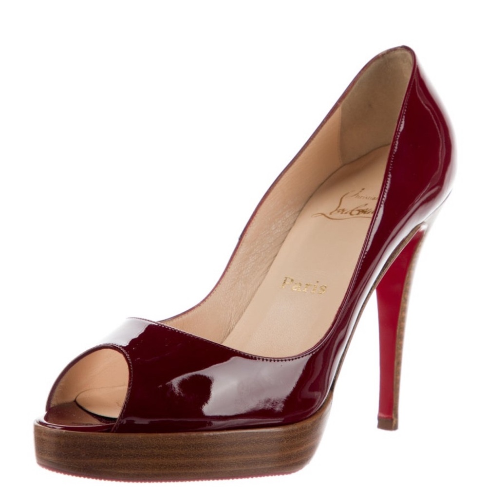Christian Louboutin Red Patent Peep-Toe Heels